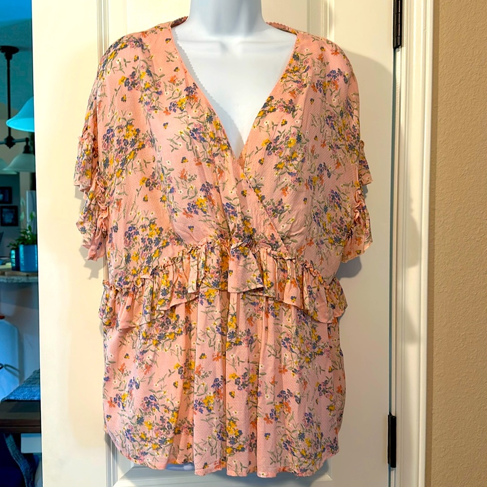 Jessica Simpson Floral Print Surplice Ruffled Top